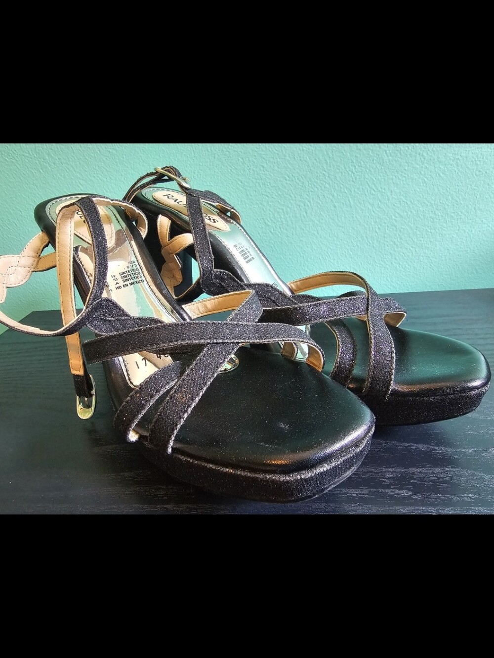 Raul Coss Black Glitter High Heels Women's Size 25.5, U.S. 8